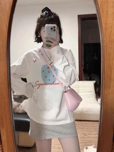 Heavyweight American white T-shirt long-sleeved men and women spring and autumn new hot style loose and versatile lazy style tops