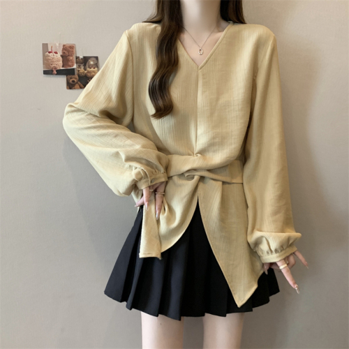 2024 new autumn large size fat MM loose and careful machine long-sleeved strappy top