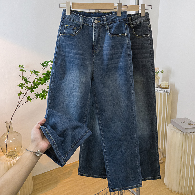 Retro Slim Straight Women's Jeans 2024 Autumn New High-Waisted Loose Slimming Elastic Petite Wide Leg Pants