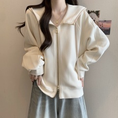 Large size new design hooded cardigan sweatshirt casual slim slightly fat MM belly cover top for women