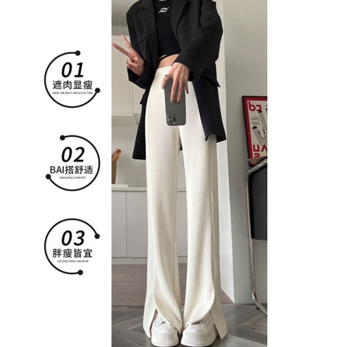 Kapok chenille slit wide leg pants for women straight high waist casual bootcut pants