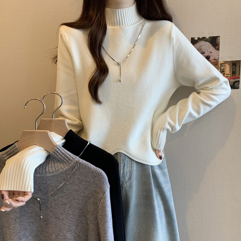 2024 Autumn and Winter New Thick Half Turtle Collar Personalized Knitted Sweater Women's Large Size Giant Slim Super Fairy Top