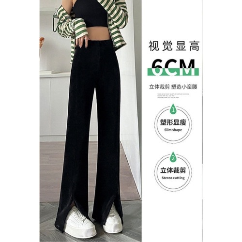 Kapok chenille slit wide leg pants for women straight high waist casual bootcut pants