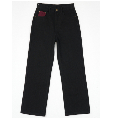 Women's 2024 Autumn Loose Black and Red Contrast Color High-Waisted Wide Leg Straight Leg Jeans