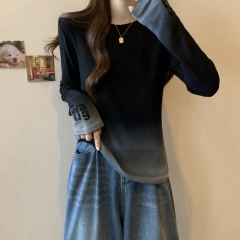 Autumn and winter large size velvet thickened heavy-duty hot-drilled washed slim long-sleeved T-shirt bottoming shirt round neck shirt