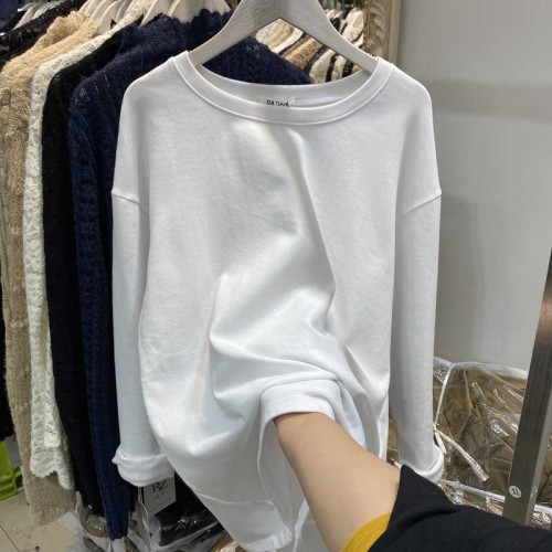 White velvet thickened autumn and winter new Korean style loose and simple inner warm base layer long-sleeved T-shirt for women