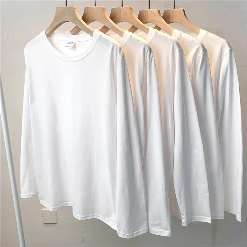 Xinjiang Cotton Right Shoulder Long Sleeve T-Shirt Women's Loose Spring Autumn and Winter Top Sweatshirt with White Bottoming Shirt