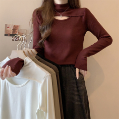 Plus size women's 2024 new autumn fashion high collar hollow design inner versatile bottoming shirt