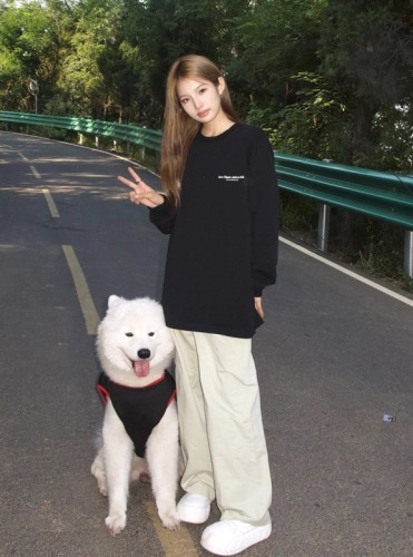 Pure cotton 200 grams 21 count combed precision live broadcast quality before and after printed autumn long-sleeved T-shirt for women