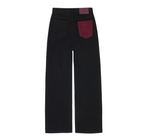 Women's 2024 Autumn Loose Black and Red Contrast Color High-Waisted Wide Leg Straight Leg Jeans