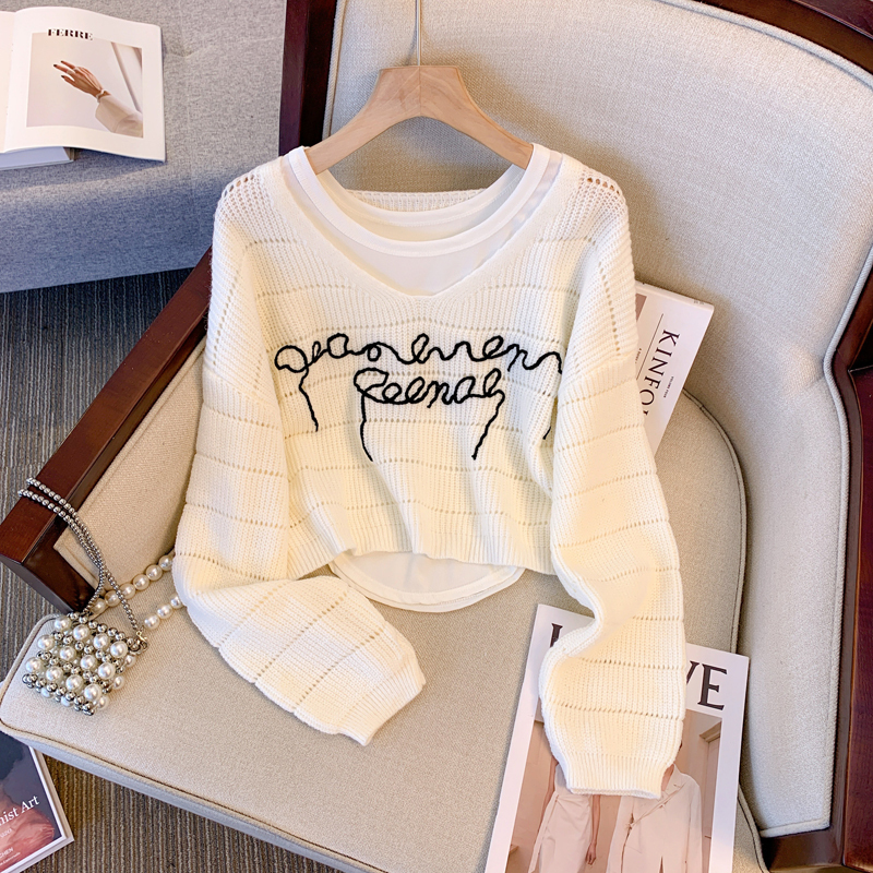 New women's autumn new version hollow sweater + solid color vest two-piece set women's long-sleeved style