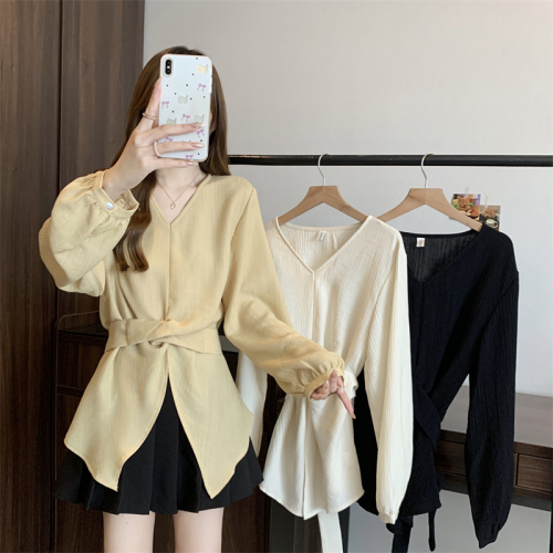 2024 new autumn large size fat MM loose and careful machine long-sleeved strappy top