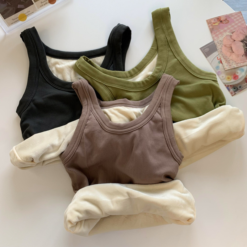 Thick velvet warm ribbed vest for women winter inner layering shirt warm camisole body shaping top