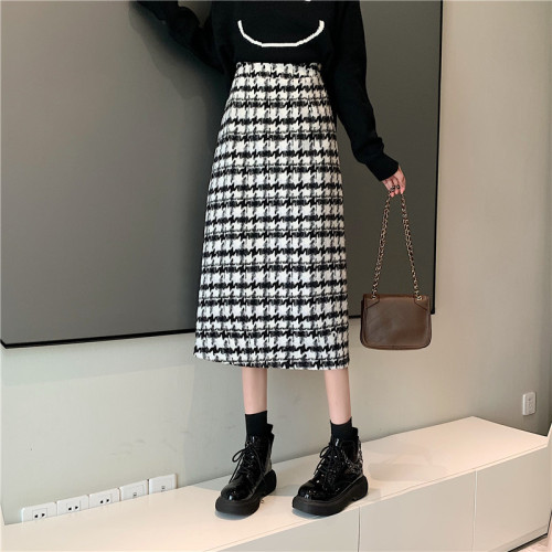 Plus size fat girl winter Korean style high waist thickened A-line skirt versatile woolen skirt for women