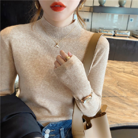 Half turtleneck bottoming shirt for women, long-sleeved spring and autumn sweater, versatile thin style, loose slimming, western style knitted top