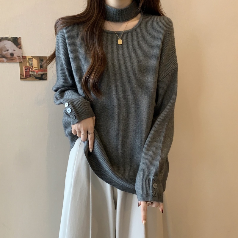 Large size half turtleneck loose sweater for women in autumn and winter thickened inner knitted bottoming shirt with slim halter neck design
