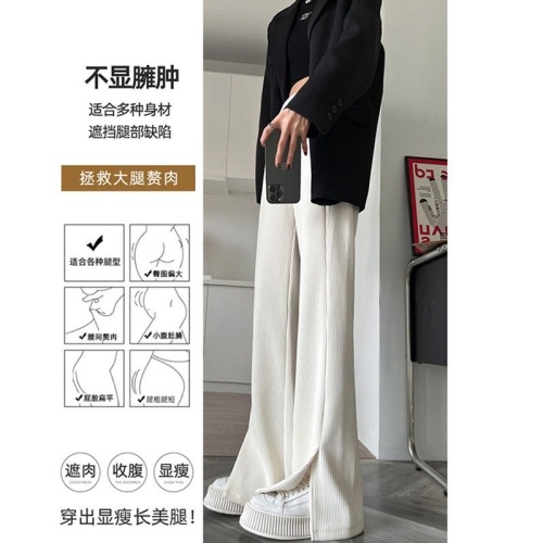 Kapok chenille slit wide leg pants for women straight high waist casual bootcut pants