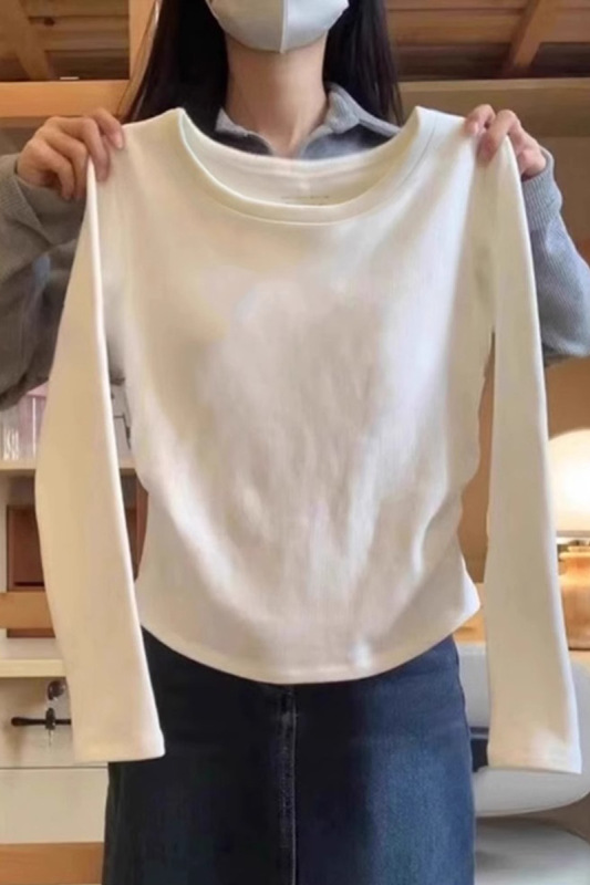 170g 68 cotton 32 polyester spring and autumn new Korean style long-sleeved T-shirt women's design