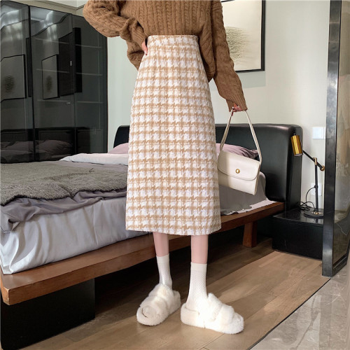 Plus size fat girl winter Korean style high waist thickened A-line skirt versatile woolen skirt for women