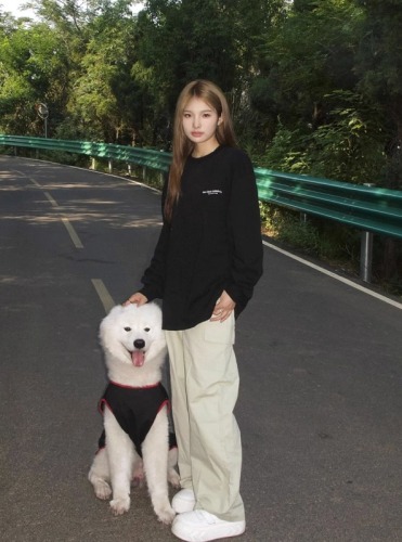 Pure cotton 200 grams 21 count combed precision live broadcast quality before and after printed autumn long-sleeved T-shirt for women