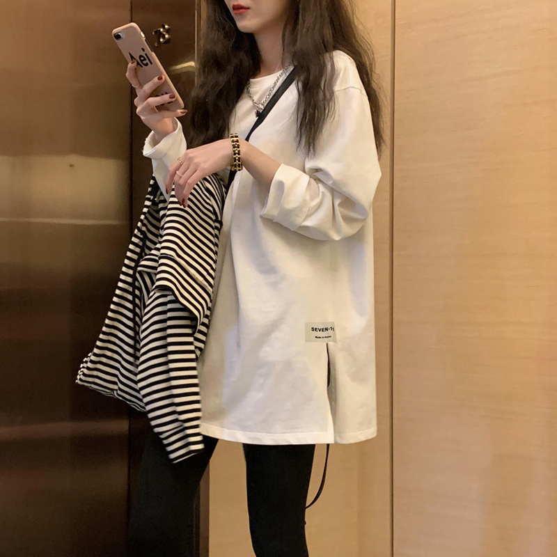 Official picture 95 cotton 5 spandex back collar autumn new mid-length T-shirt women's long sleeve trendy