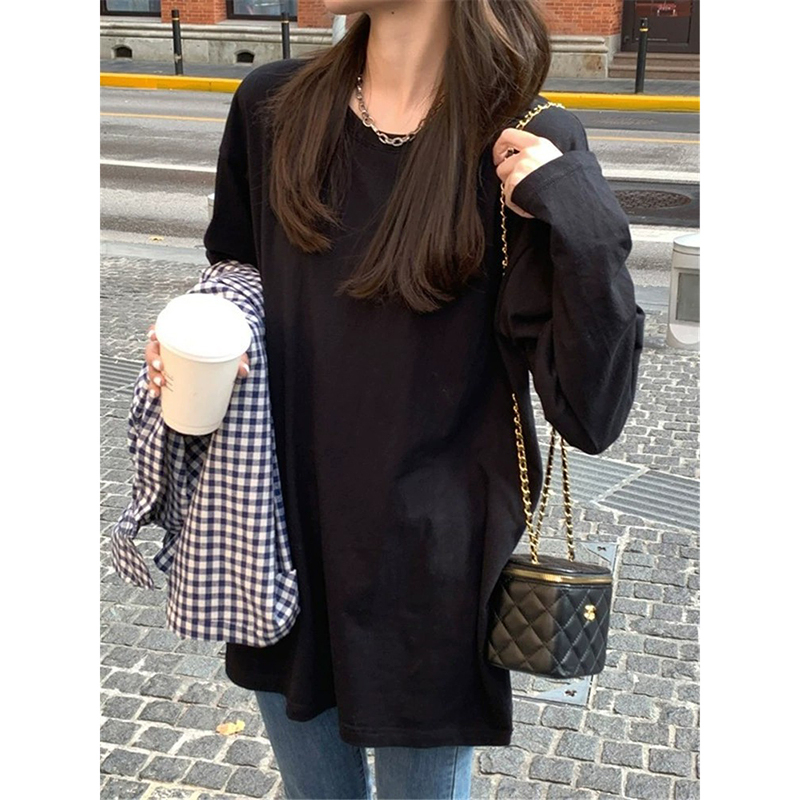 Official photo White bottoming shirt for women to wear with early spring, autumn and summer new mid-length long-sleeved T-shirt