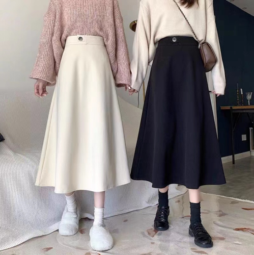 Drapey high-waisted skirt for women in autumn and winter new style black retro a-line skirt small mid-length large swing umbrella skirt