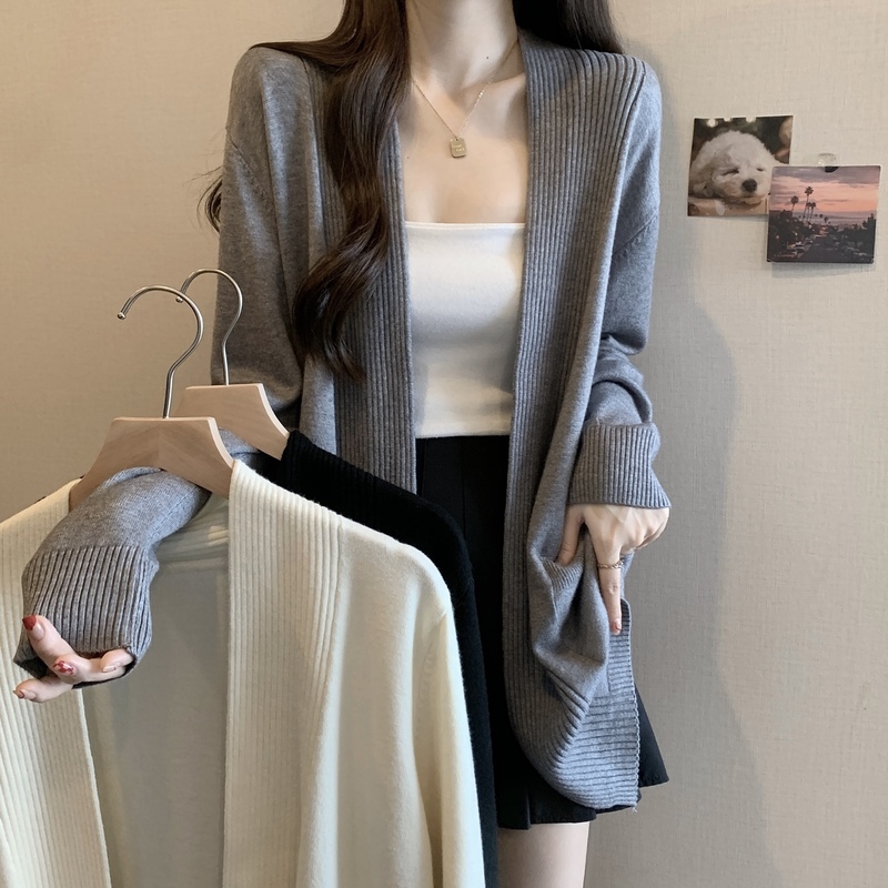 Knitted cardigan sweater for women early autumn new large size fat mm slimming loose French high-end coat shawl