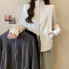 Plus Size Women's 2024 Autumn Clothing Versatile Casual Stand Collar Zipper Design Cardigan Long Sleeve Slim Top