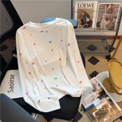 New European digital bottoming shirt, long-sleeved T-shirt for women, versatile, foreign style, loose round neck inner top