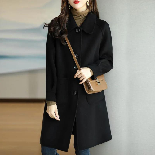 Woolen coat women's 2024 autumn and winter new style small thickened Korean style slim temperament mid-length woolen coat