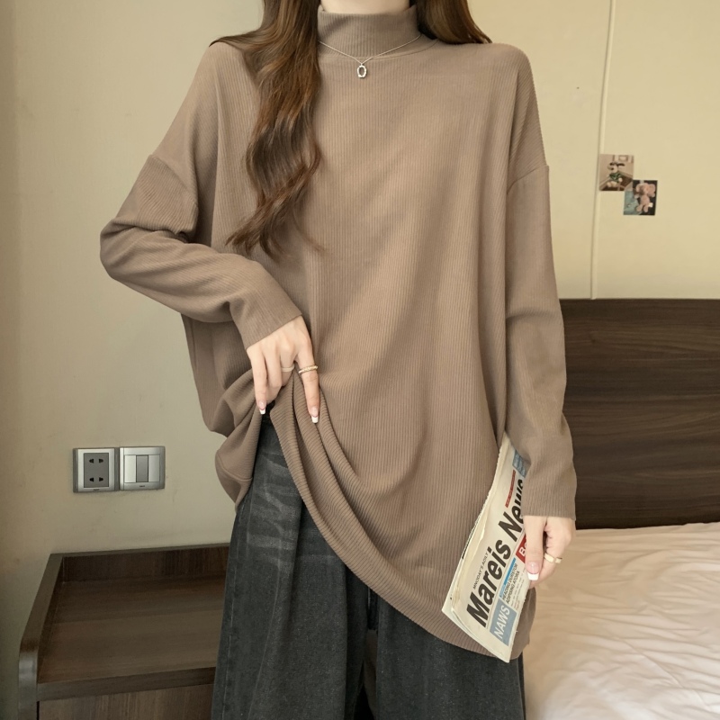 Plus size fat girl Korean style simple loose half turtleneck pullover T-shirt
