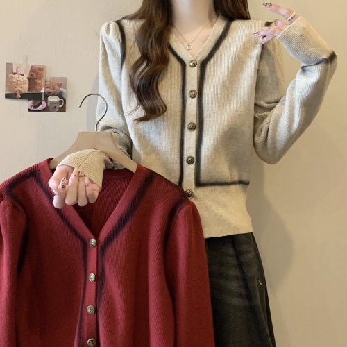 Large size small fragrant style sweater knitted cardigan for women New Year Christmas red autumn and winter high-end top jacket