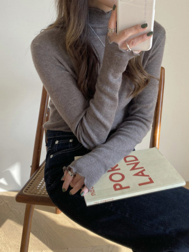 Fungus half turtleneck sweater for women, spring and autumn new style, Korean style, slim-fitting, bottoming shirt, trendy top