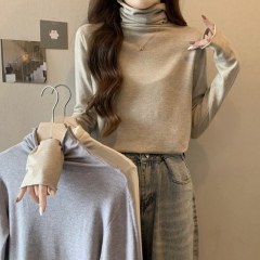 Fat MM plus size autumn and winter elastic pile collar high collar slim and versatile inner long-sleeved bottoming shirt for women