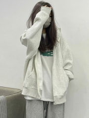 Back collar double-layered hat without balling, imitation cotton Chinese cotton composite milk silk 300g thin sweatshirt women's cardigan embroidery