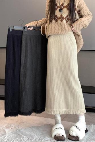 Large size tassel skirt women's one-step skirt wool skirt skirt knitted hip skirt long skirt fat mm spring autumn winter