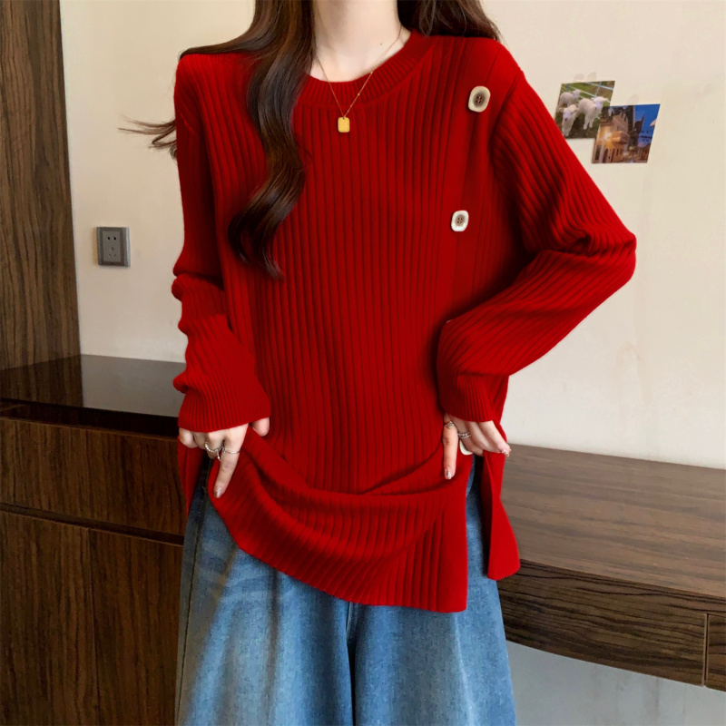 Plus size women's loose long sweater Korean style new fat and slim pullover knitted mid-length style