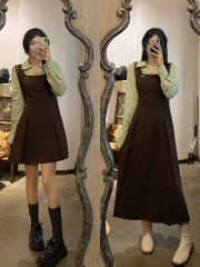 Large size design fake two-piece POLO collar belly-covering slimming A-line dress