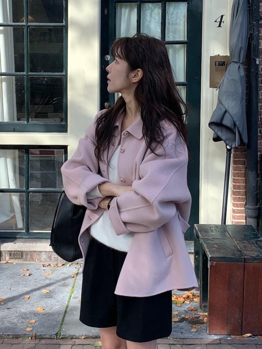 Korean chic autumn and winter niche single-breasted loose and versatile woolen coat