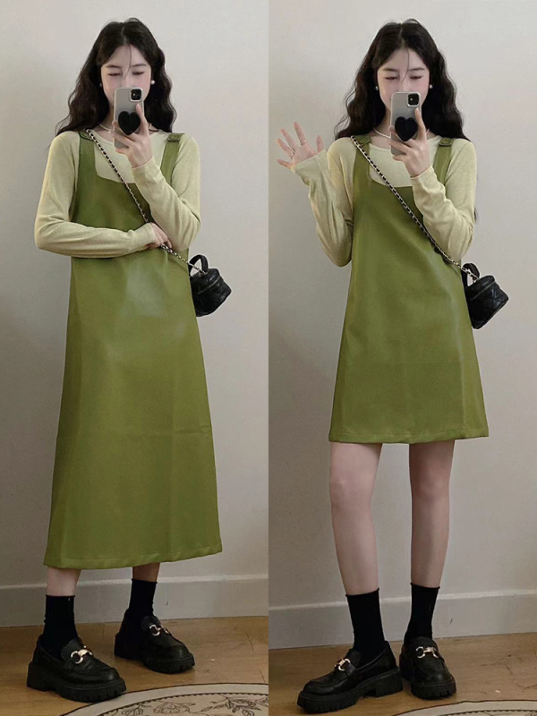 Plus size women's clothing for fat mm autumn new retro modern simple inner wear slim vest skirt two-piece set