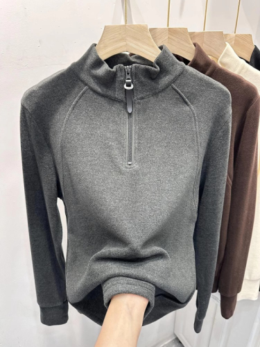 Original quality German velvet 2024 autumn and winter new Korean version loose half zipper stand collar soft double-sided German velvet sweatshirt for women