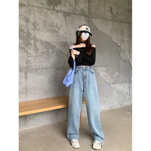 Straight jeans 2024 new women's autumn style loose large size fat girl high waist slim drape wide leg pants