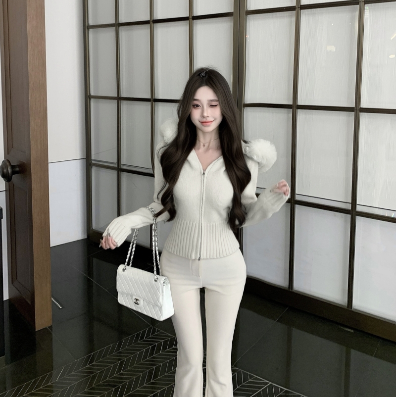 Photographed Cherry Blossom Rain Sweet and Slimming Autumn/Winter Lazy Style Warm and Gentle Plush Hooded Coat