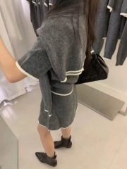 Women's Autumn 2024 Knit Sweater Set - Open Front Cardigan + Short Sleeve Top + Base Skirt Three-Piece Set