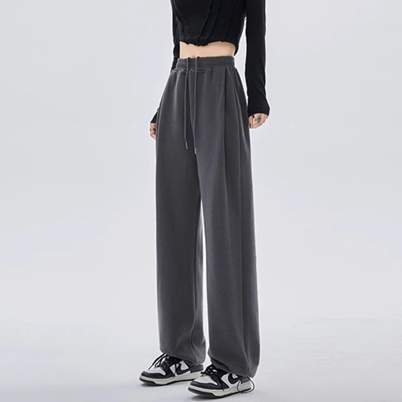 Leg-locking sweatpants, high-waisted, straight-leg casual pants for women, large size, pear-shaped body, fat mm, slimming, wide-leg sweatpants