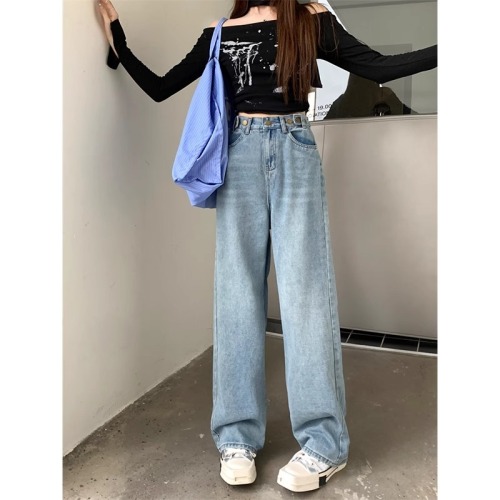 Straight jeans 2024 new women's autumn style loose large size fat girl high waist slim drape wide leg pants