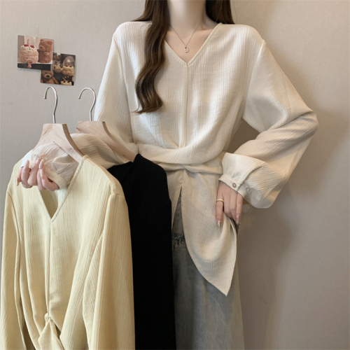 2024 new autumn large size fat MM loose and careful machine long-sleeved strappy top