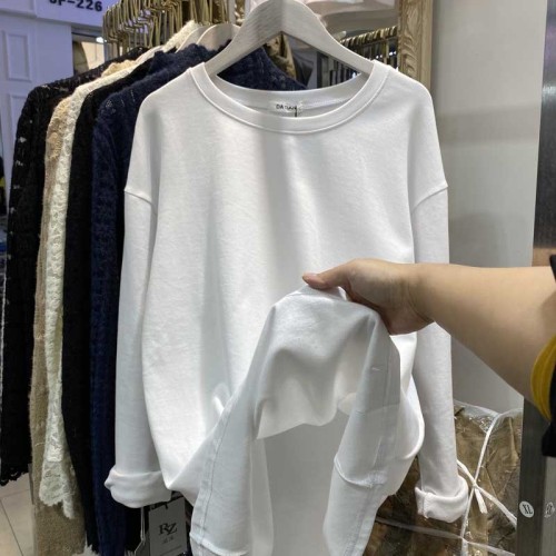 White velvet thickened autumn and winter new Korean style loose and simple inner warm base layer long-sleeved T-shirt for women