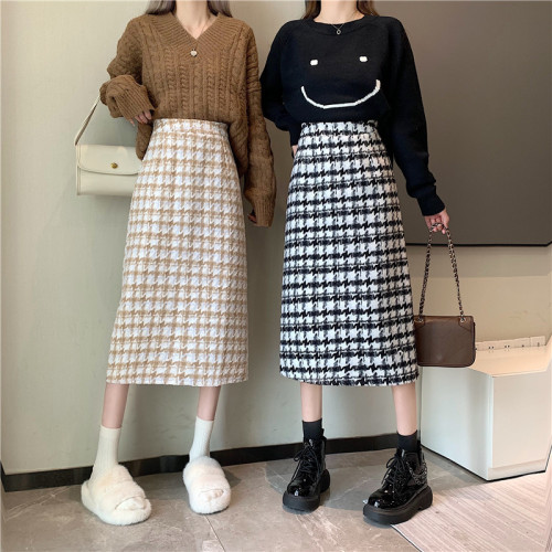 Plus size fat girl winter Korean style high waist thickened A-line skirt versatile woolen skirt for women